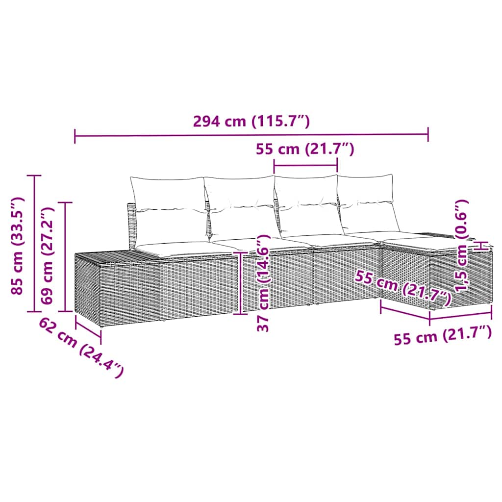 Garten-Sofa-Set mit Kissen 5 pcs Schwarz und Creme Poly-Rattan