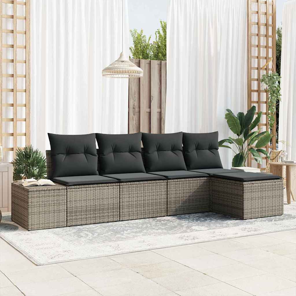 Garten-Sofa-Set mit Kissen 5 pcs Schwarz und Creme Poly-Rattan