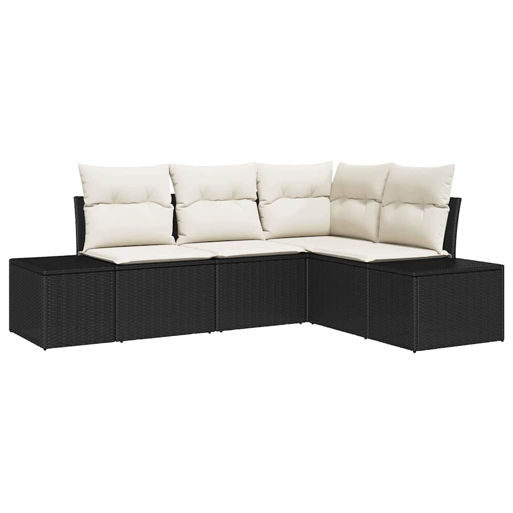 Gartensofa-set mit Speicher 4 pcs Schwarz und Creme Poly-Rattan