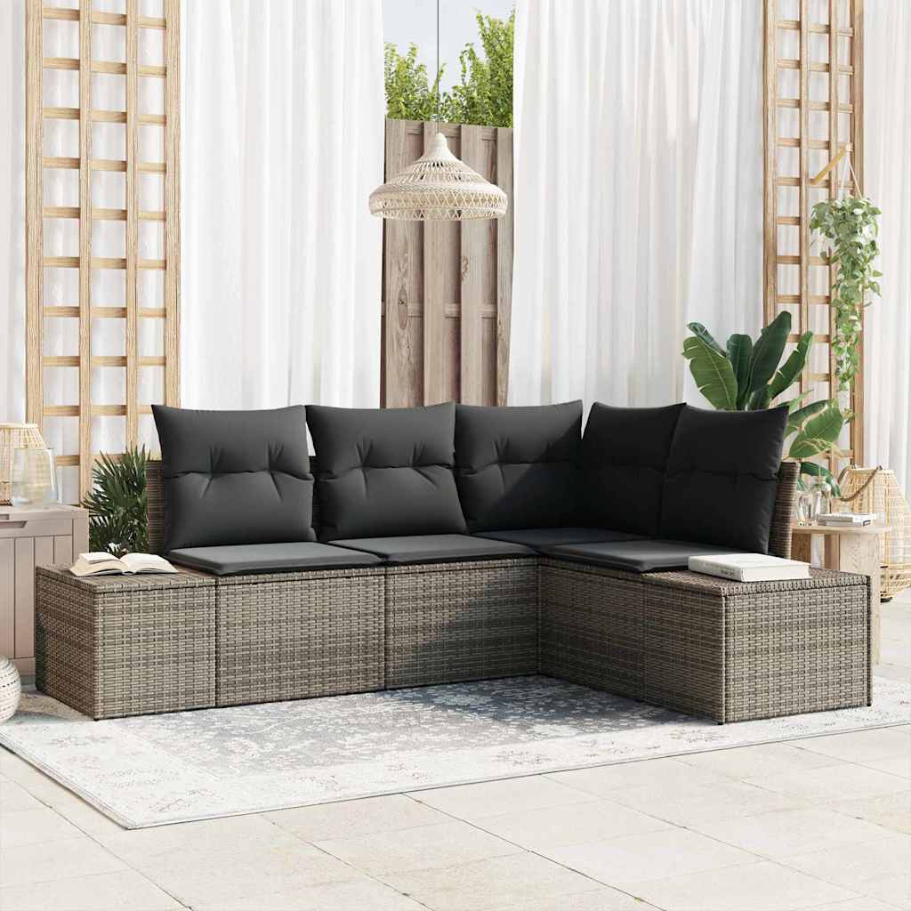 Gartensofa-set mit Speicher 4 pcs Schwarz und Creme Poly-Rattan