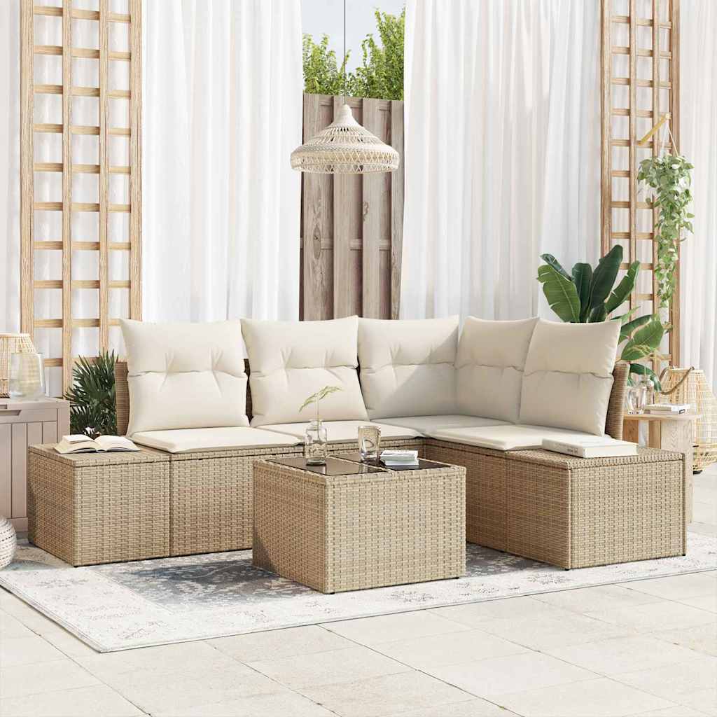 Gartensofa-set mit Speicher 4 pcs Schwarz und Creme Poly-Rattan