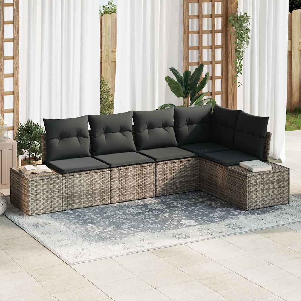 Garten-Sofa-Set mit Kissen mit Speicher 5 pcs Schwarz und Creme