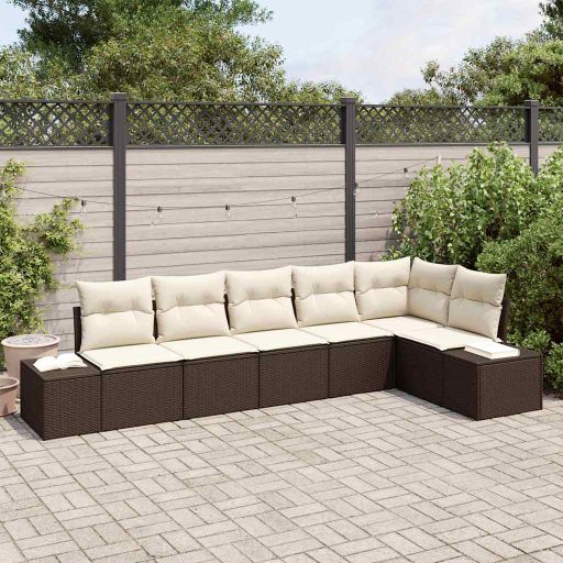 Garten-Sofa-Set mit Kissen mit Speicher 6 pcs Schwarz und Creme