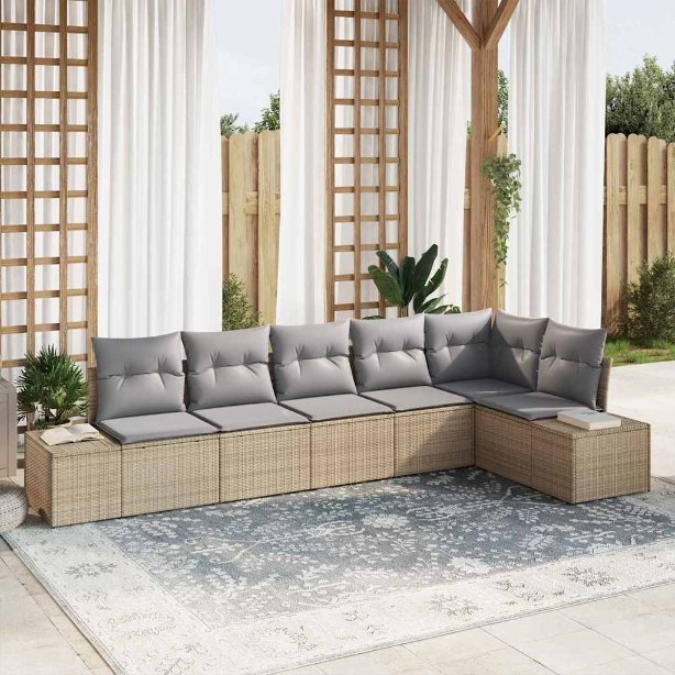 Garten-Sofa-Set mit Kissen mit Speicher 6 pcs Schwarz und Creme
