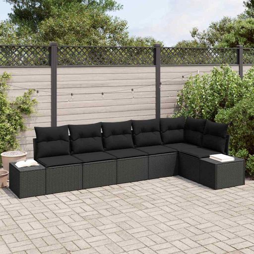 Garten-Sofa-Set mit Kissen mit Speicher 6 pcs Schwarz und Creme