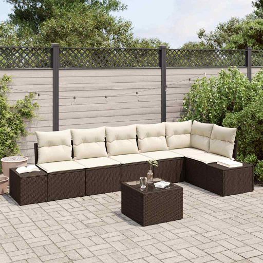 Garten-Sofa-Set mit Kissen mit Speicher 6 pcs Schwarz und Creme