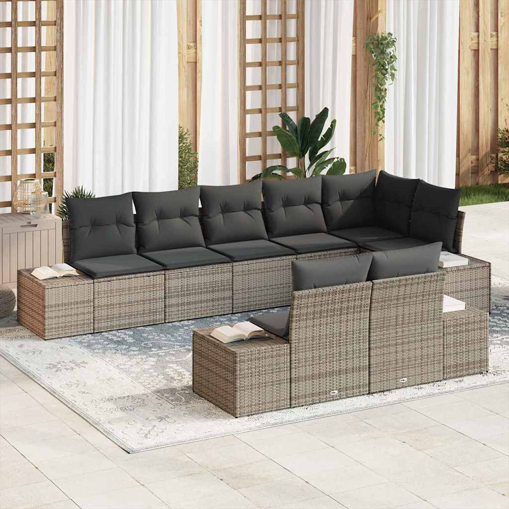Gartensofa-set mit Speicher 8 pcs Schwarz und Creme Poly Rattan