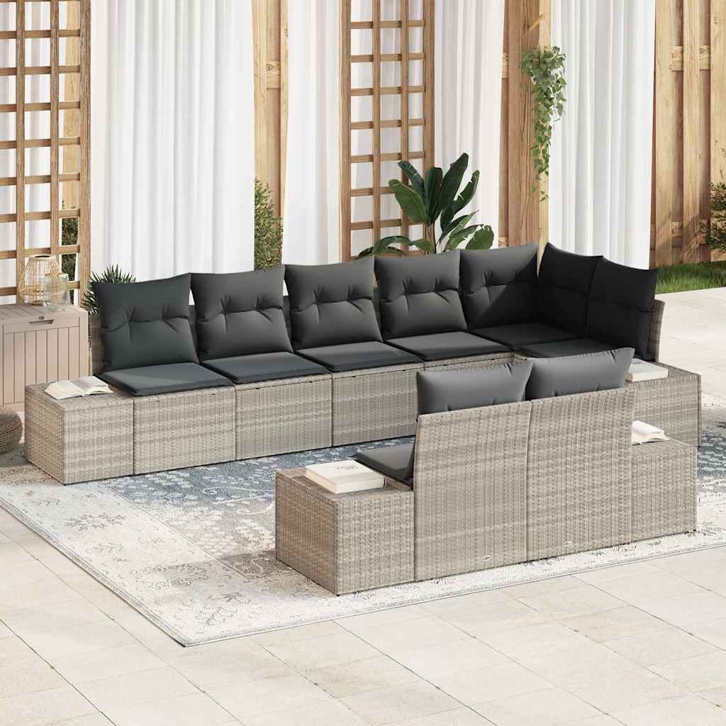 Gartensofa-set mit Speicher 8 pcs Schwarz und Creme Poly Rattan