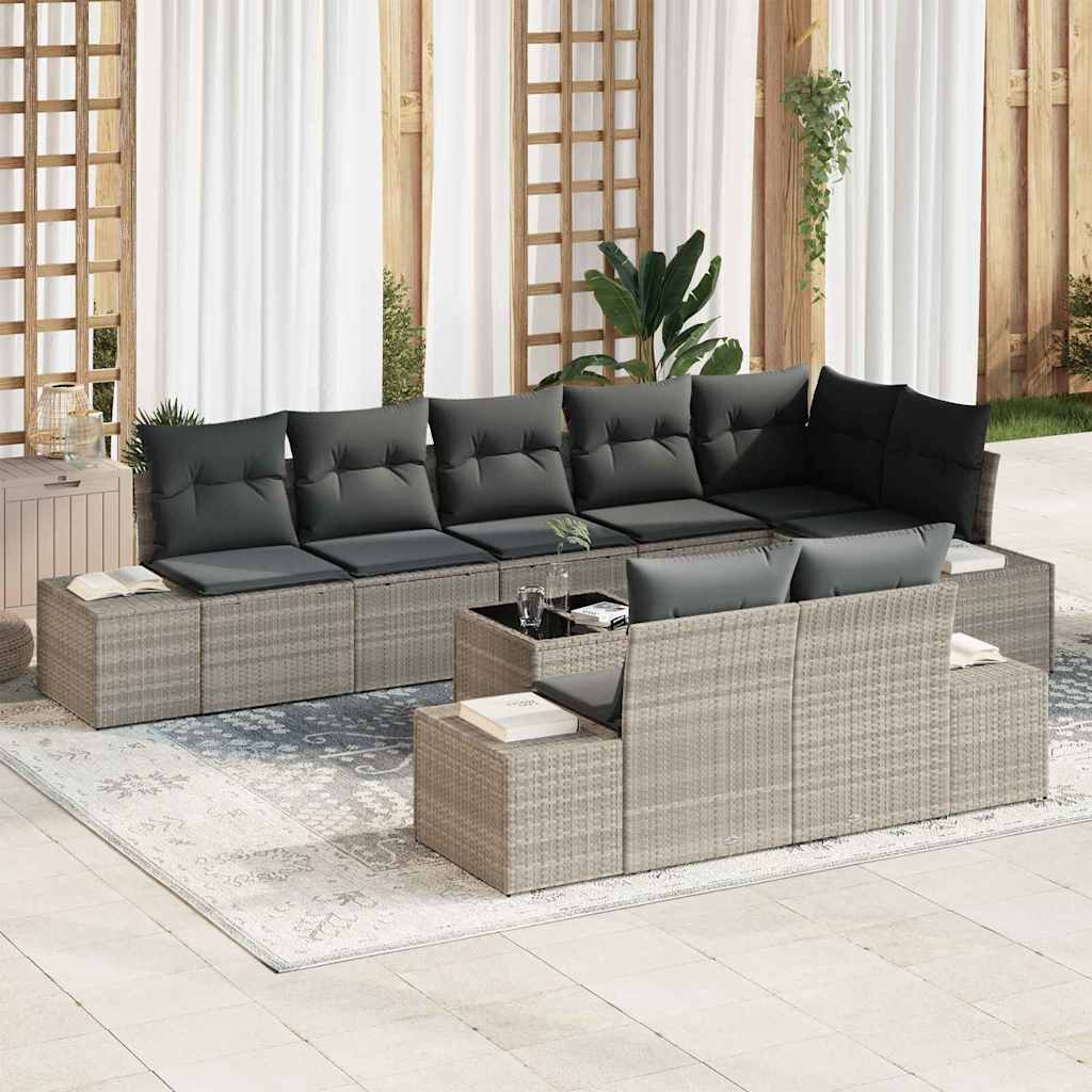 Gartensofa-set mit Speicher 8 pcs Schwarz und Creme Poly Rattan