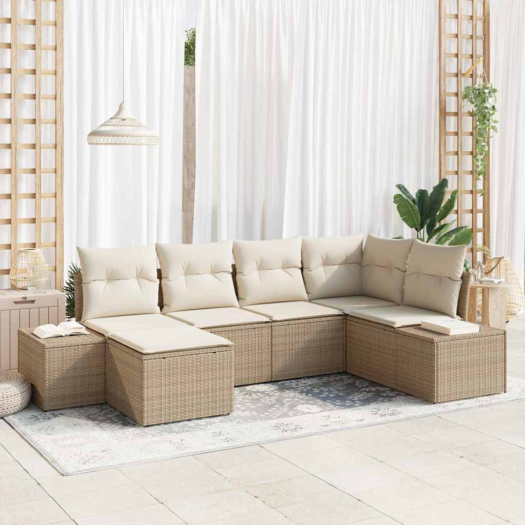 Garten-Sofa-Set mit Kissen 6 pcs Schwarz und Creme Poly-Rattan