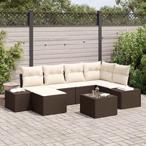 Garten-Sofa-Set mit Kissen 6 pcs Schwarz und Creme Poly-Rattan