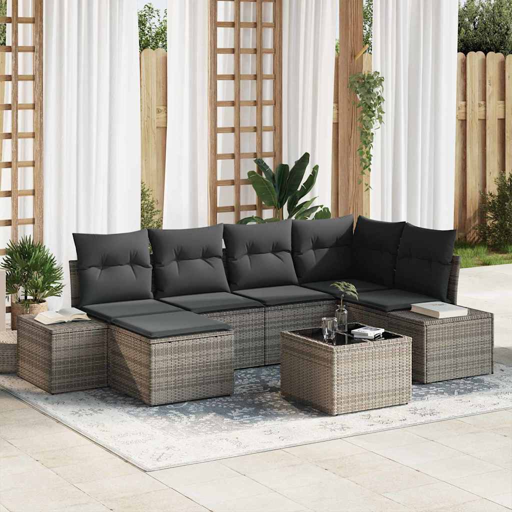 Garten-Sofa-Set mit Kissen 6 pcs Schwarz und Creme Poly-Rattan