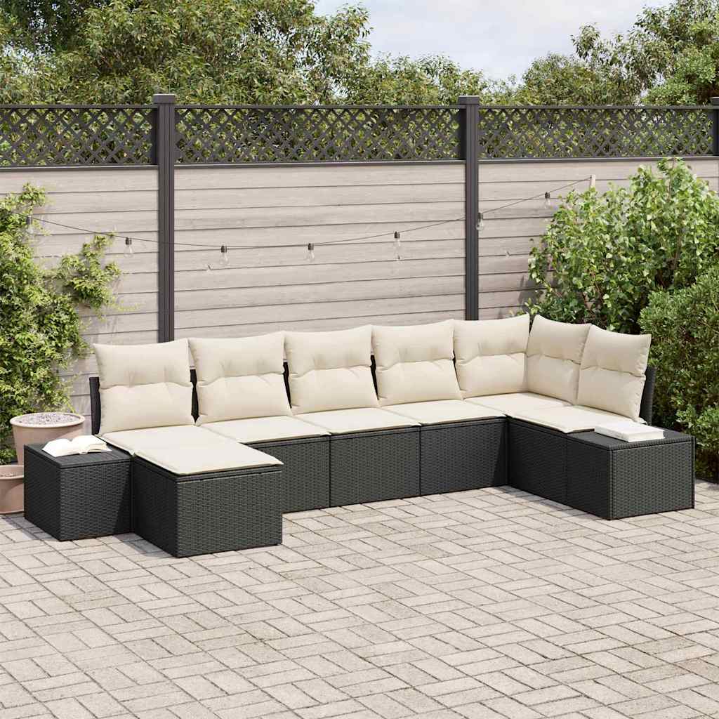 Garten-Sofa-Set mit Kissen 7 pcs Schwarz Poly-Rattan
