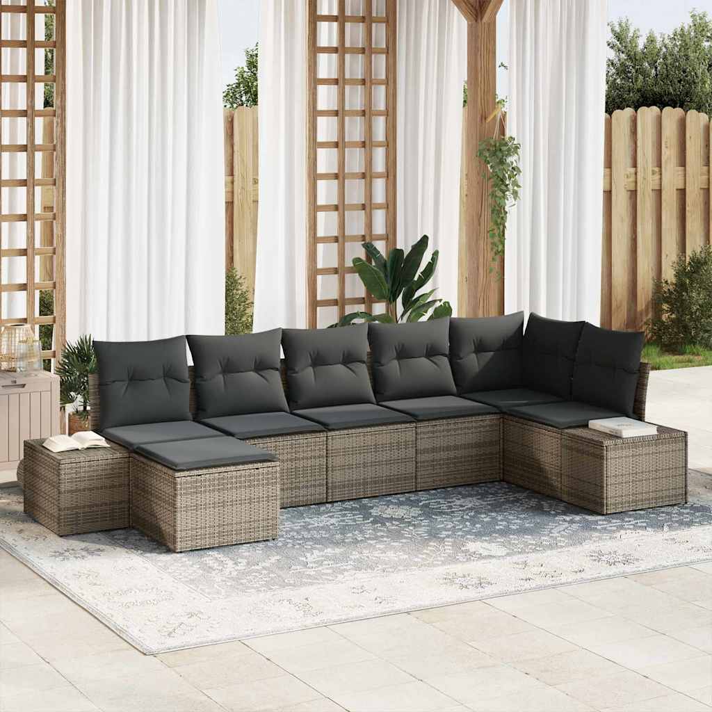 Garten-Sofa-Set mit Kissen 7 pcs Schwarz Poly-Rattan