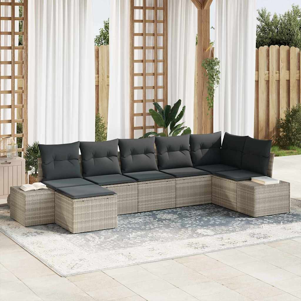 Garten-Sofa-Set mit Kissen 7 pcs Schwarz Poly-Rattan