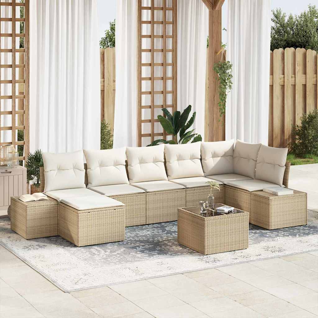 Garten-Sofa-Set mit Kissen 7 pcs Schwarz Poly-Rattan