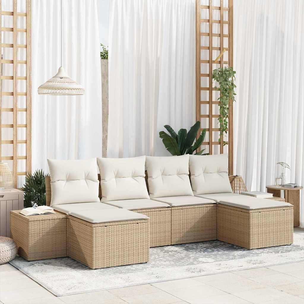 Garten-Sofa-Set mit Kissen 4 pcs Schwarz und Creme Poly-Rattan