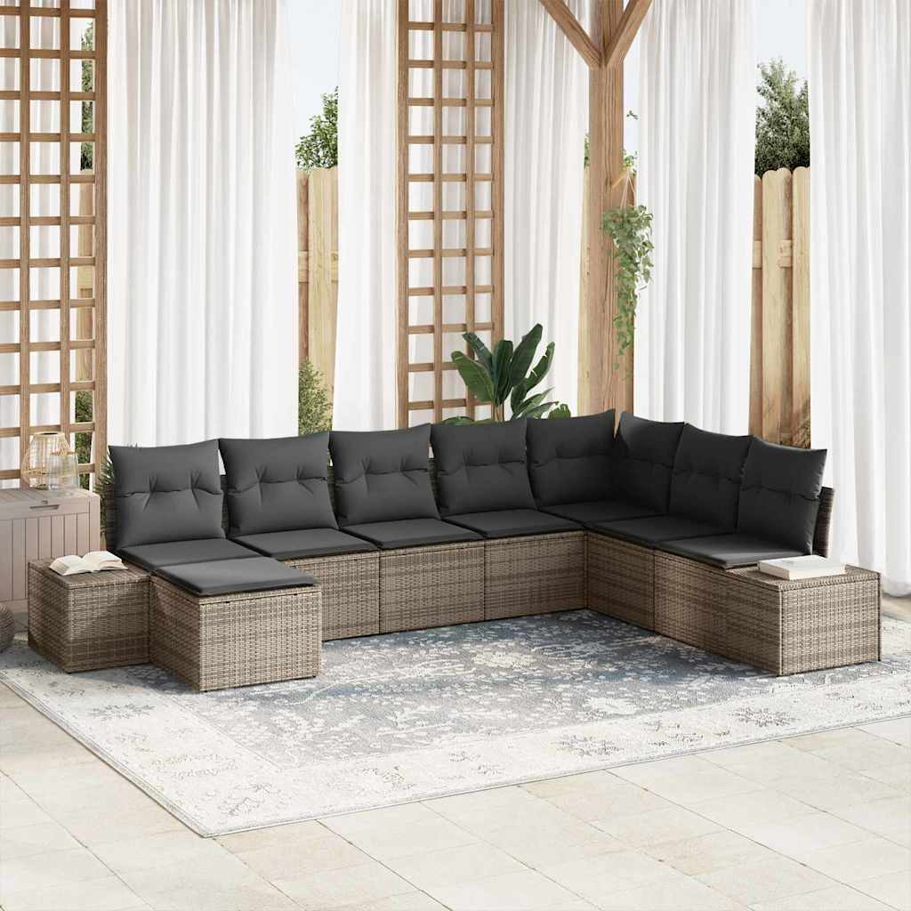 Garten-Sofa-Set mit Kissen 8 pcs Schwarz und Creme Poly-Rattan