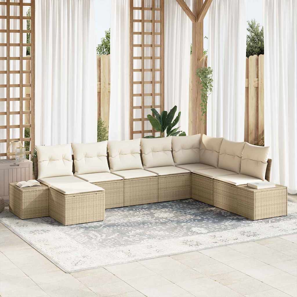 Garten-Sofa-Set mit Kissen 8 pcs Schwarz und Creme Poly-Rattan