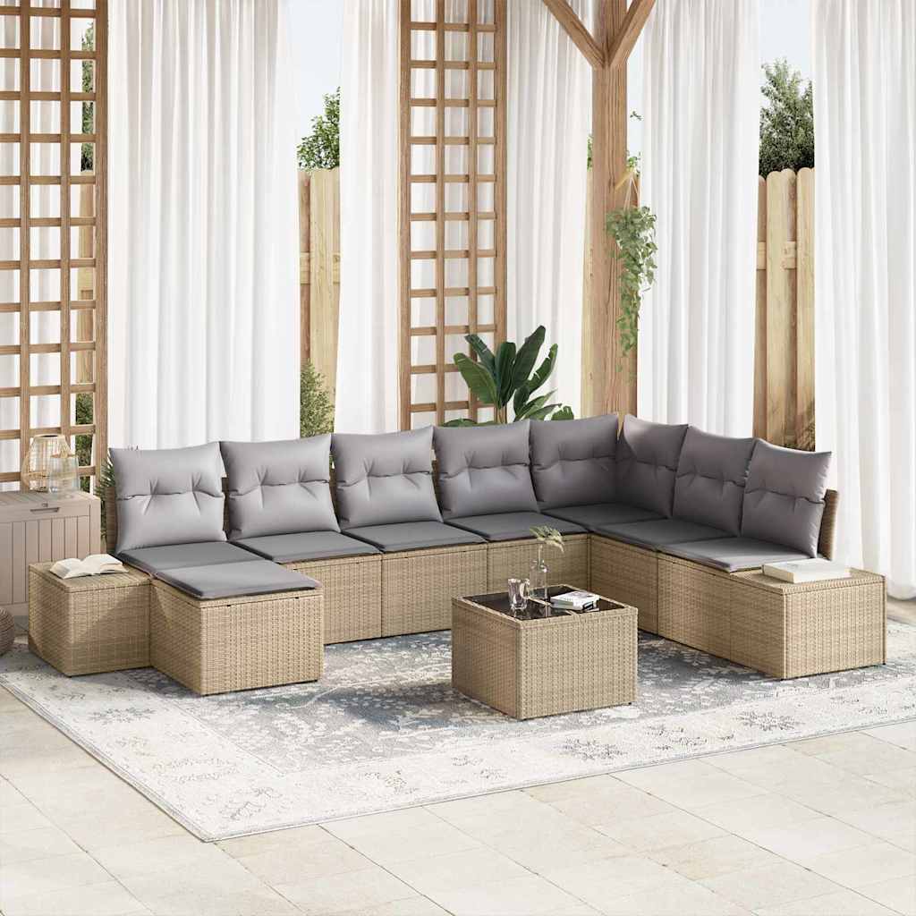 Garten-Sofa-Set mit Kissen 8 pcs Schwarz und Creme Poly-Rattan