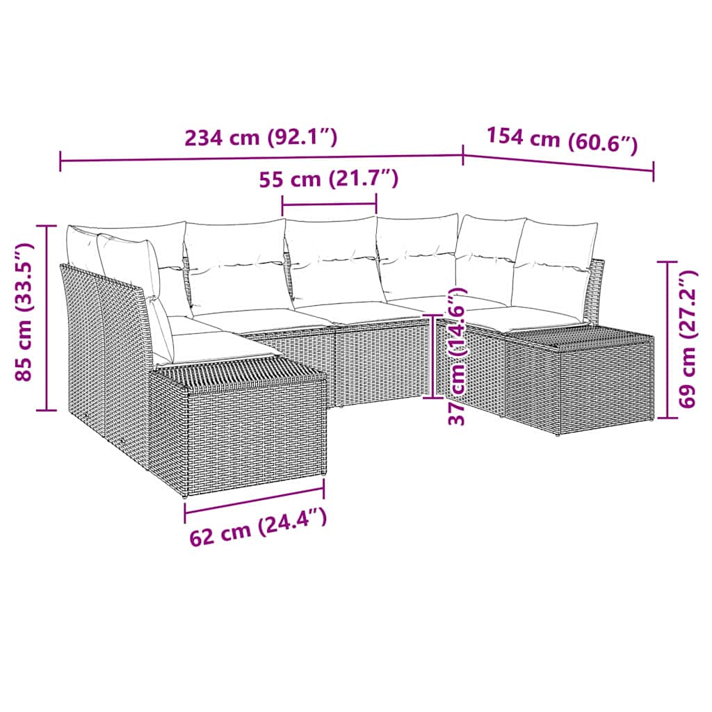Gartensofa-set mit Speicher 6 pcs Schwarz und Creme Poly Rattan