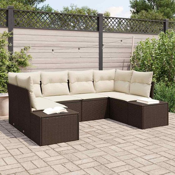 Gartensofa-set mit Speicher 6 pcs Schwarz und Creme Poly Rattan