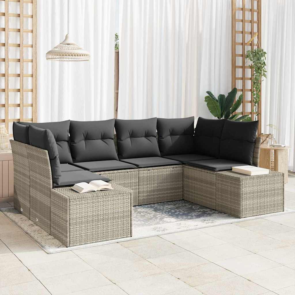 Gartensofa-set mit Speicher 6 pcs Schwarz und Creme Poly Rattan