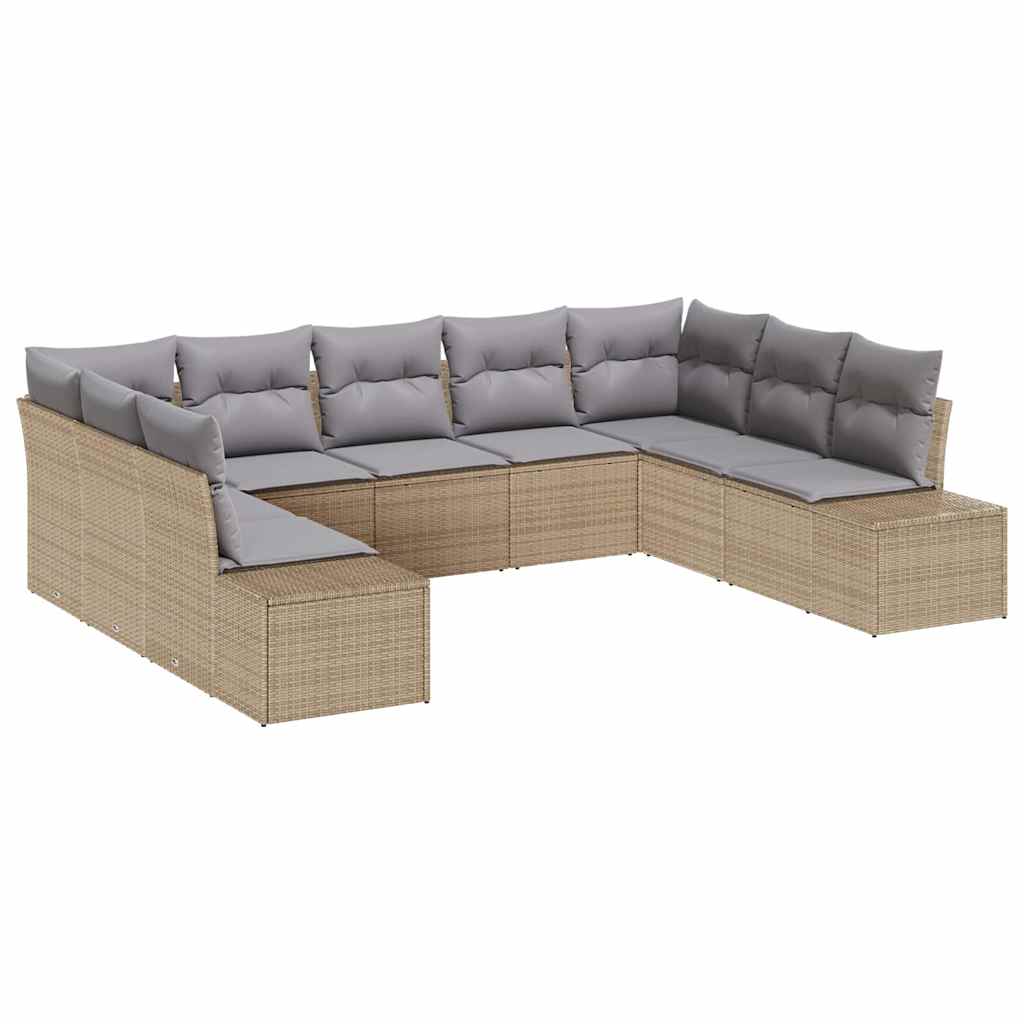 Gartensofa-set mit Kissen 9 pcs Schwarz und Creme Polyrattan