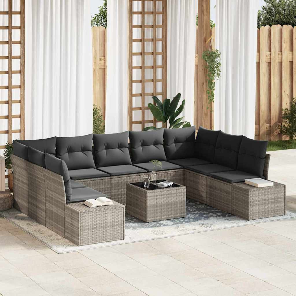 Gartensofa-set mit Kissen 9 pcs Schwarz und Creme Polyrattan