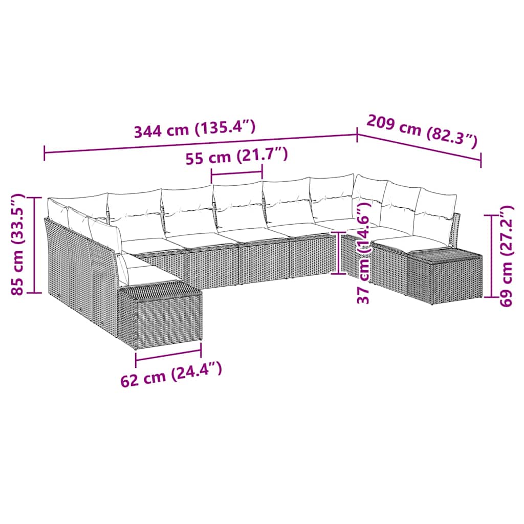 Gartensofa-set mit Kissen 10 pcs Schwarz und Creme Polyrattan