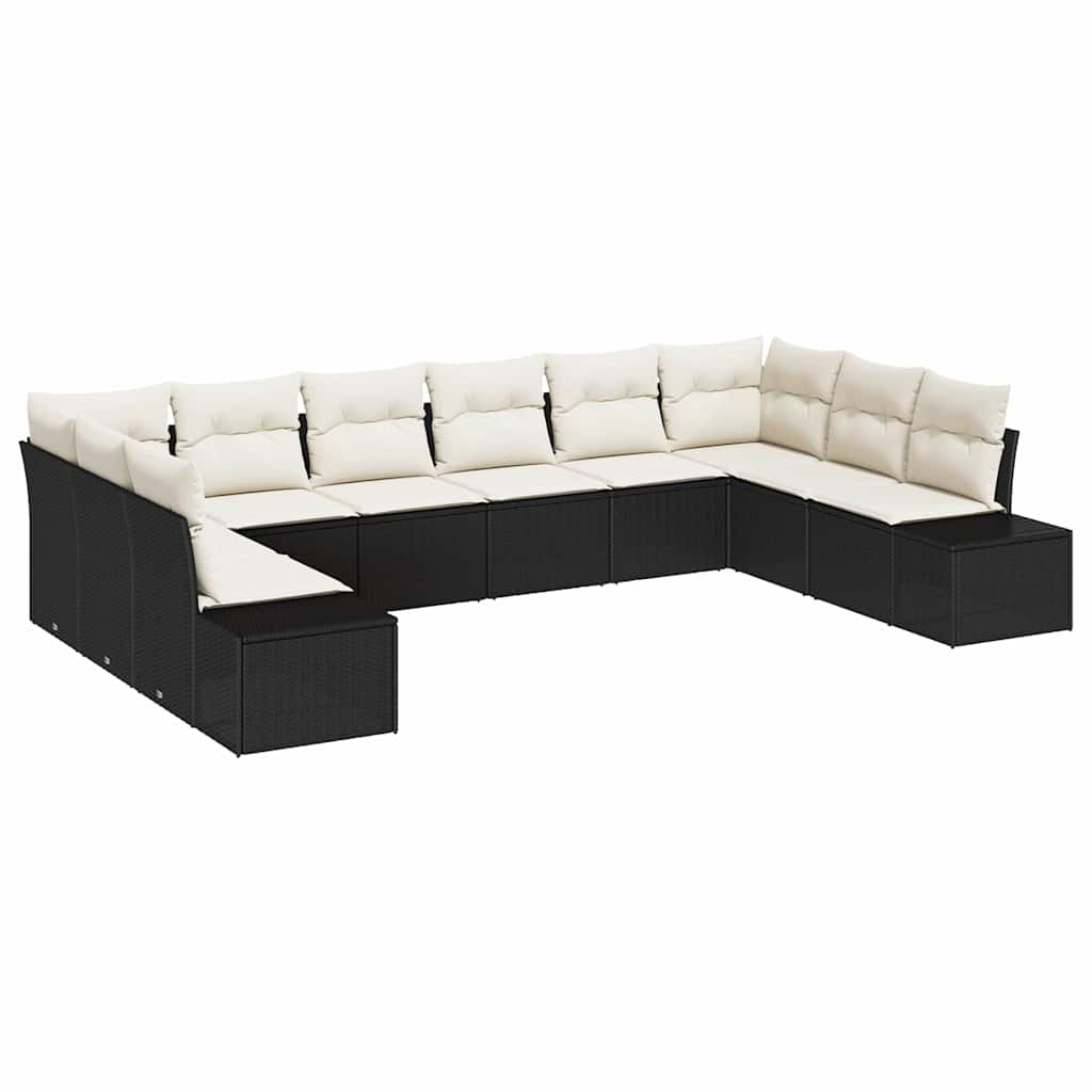 Gartensofa-set mit Kissen 10 pcs Schwarz und Creme Polyrattan