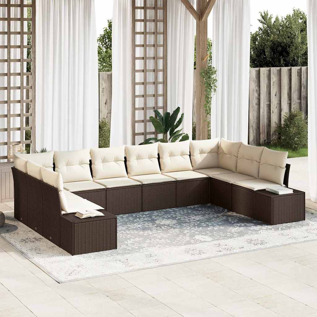 Gartensofa-set mit Kissen 10 pcs Schwarz und Creme Polyrattan