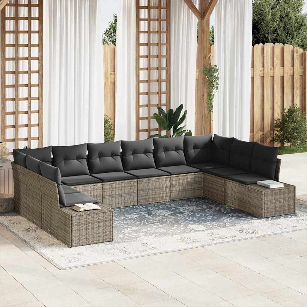 Gartensofa-set mit Kissen 10 pcs Schwarz und Creme Polyrattan