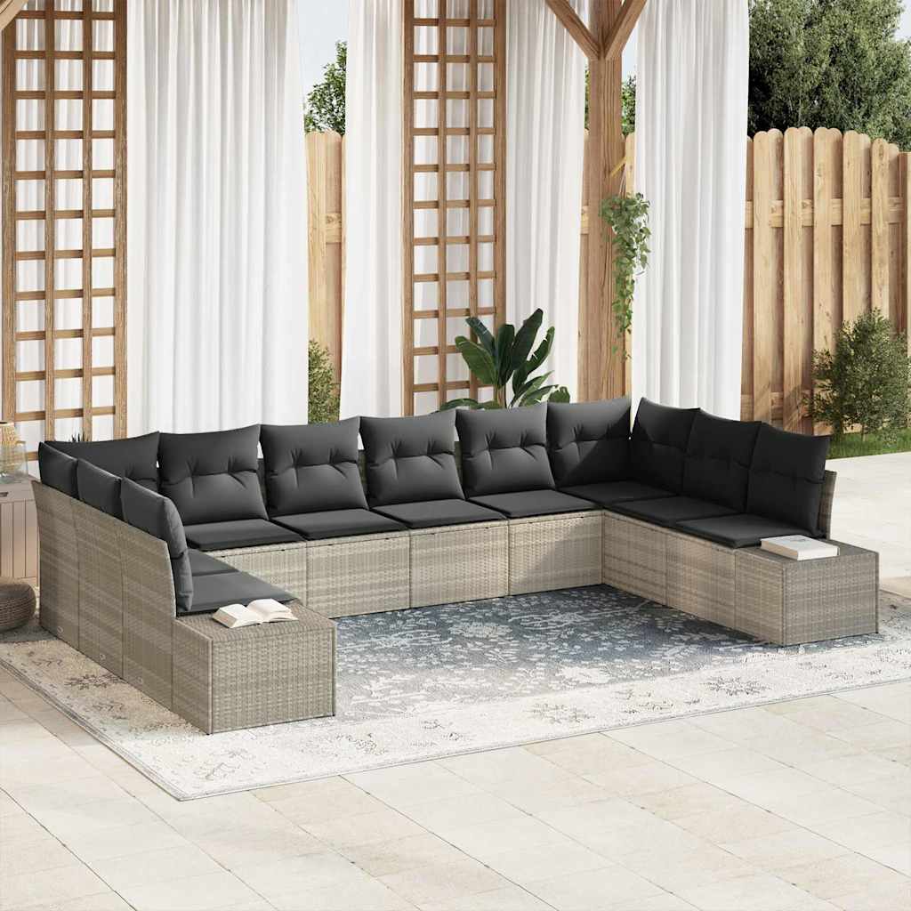Gartensofa-set mit Kissen 10 pcs Schwarz und Creme Polyrattan