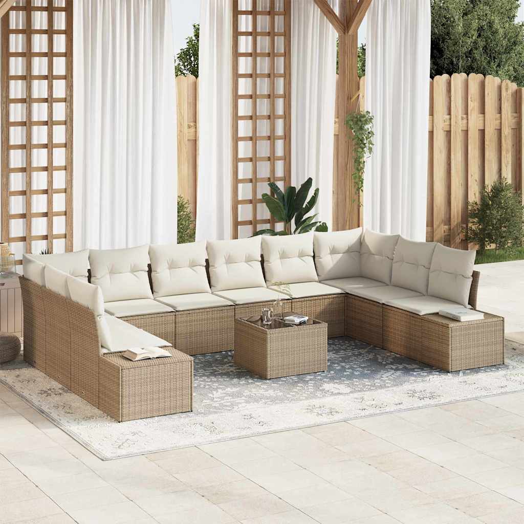 Gartensofa-set mit Kissen 10 pcs Schwarz und Creme Polyrattan