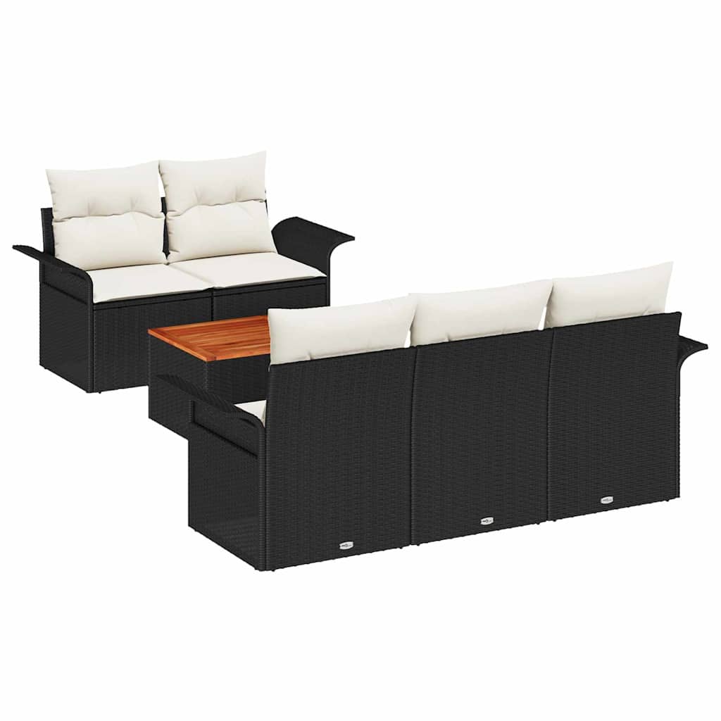 Garten-Sofa-Set mit Kissen mit Speicher 6 pcs Schwarz und Creme