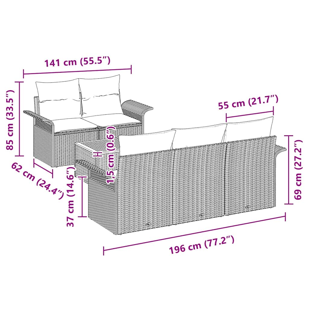 Garten-Sofa-Set mit Kissen mit Speicher 6 pcs Schwarz und Creme