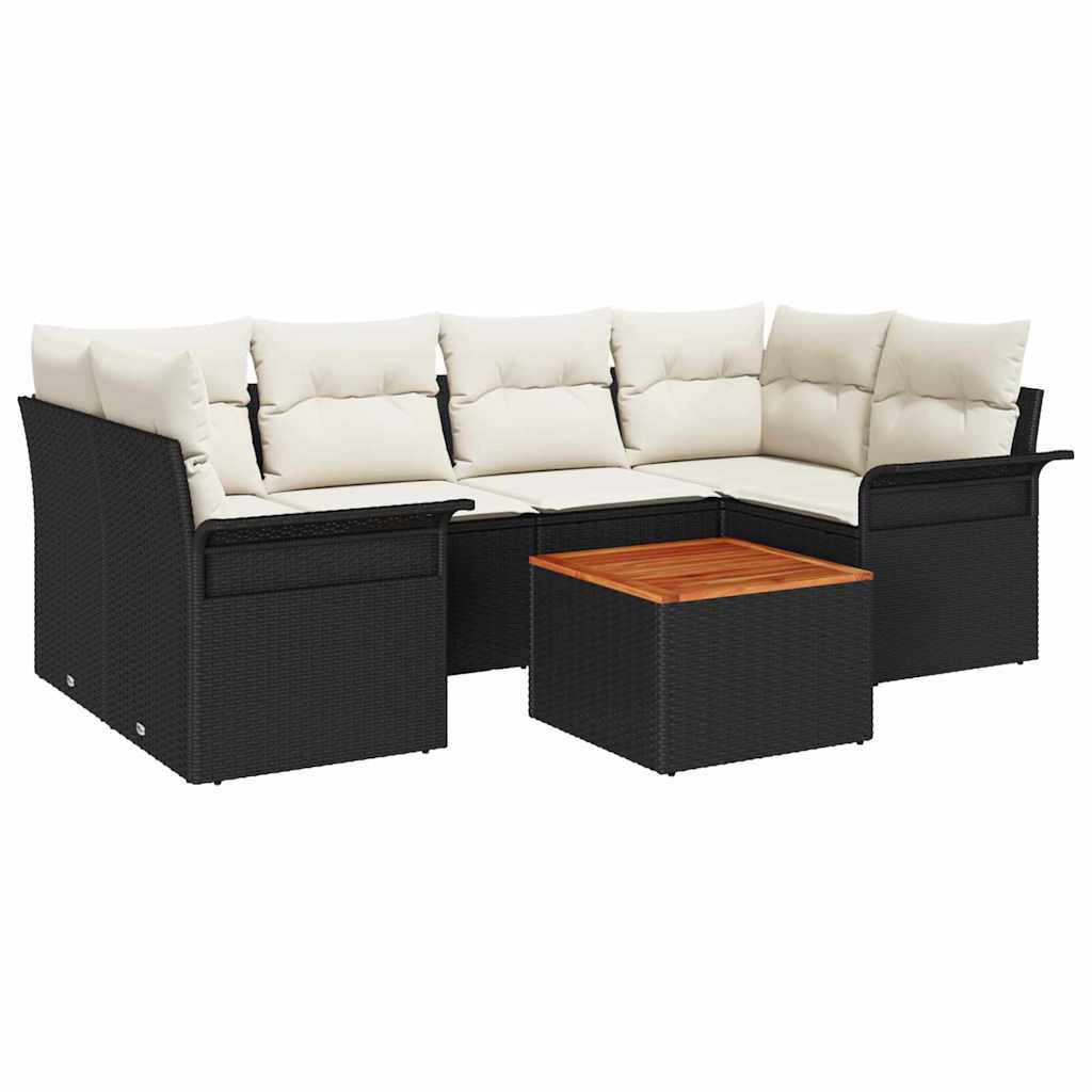 Garten-Sofa-Set mit Kissen mit Speicher 7 pcs Schwarz und Creme