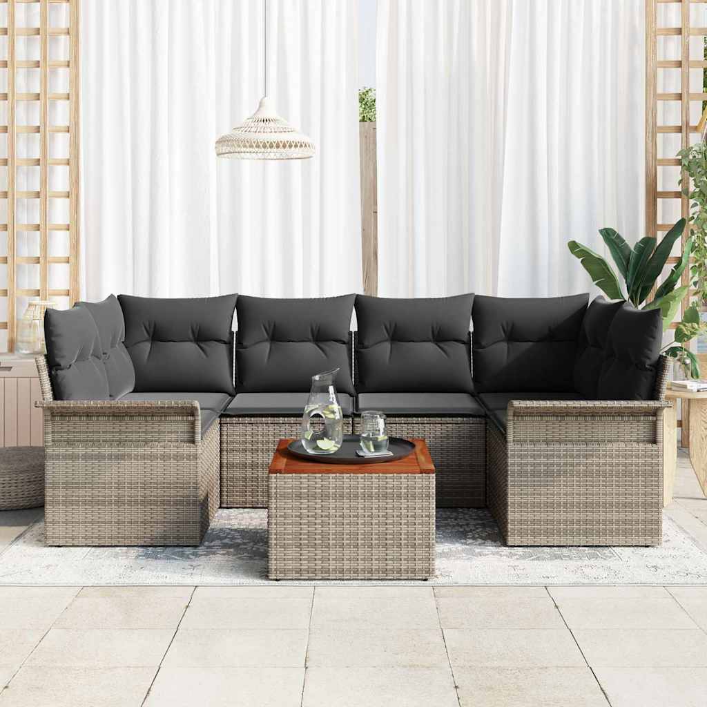 Garten-Sofa-Set mit Kissen mit Speicher 7 pcs Schwarz und Creme