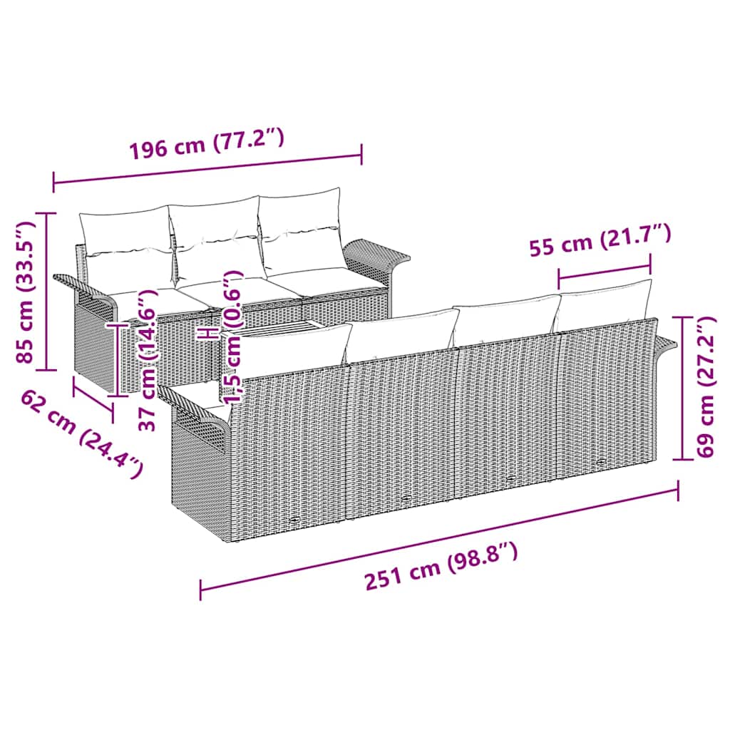 Garten-Sofa-Set mit Kissen mit Speicher 8 pcs Schwarz und Creme