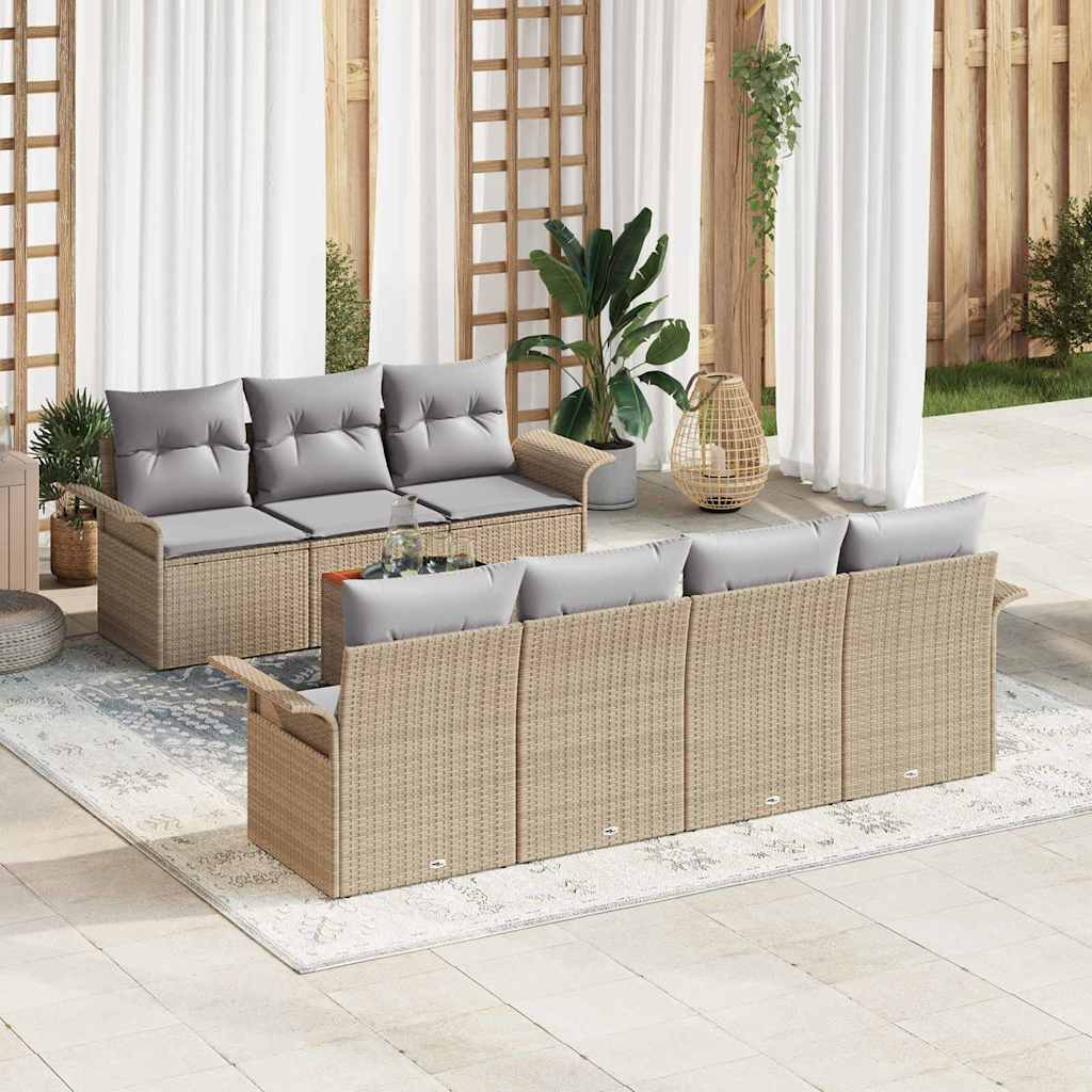 Garten-Sofa-Set mit Kissen mit Speicher 8 pcs Schwarz und Creme