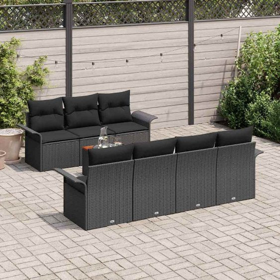 Garten-Sofa-Set mit Kissen mit Speicher 8 pcs Schwarz und Creme