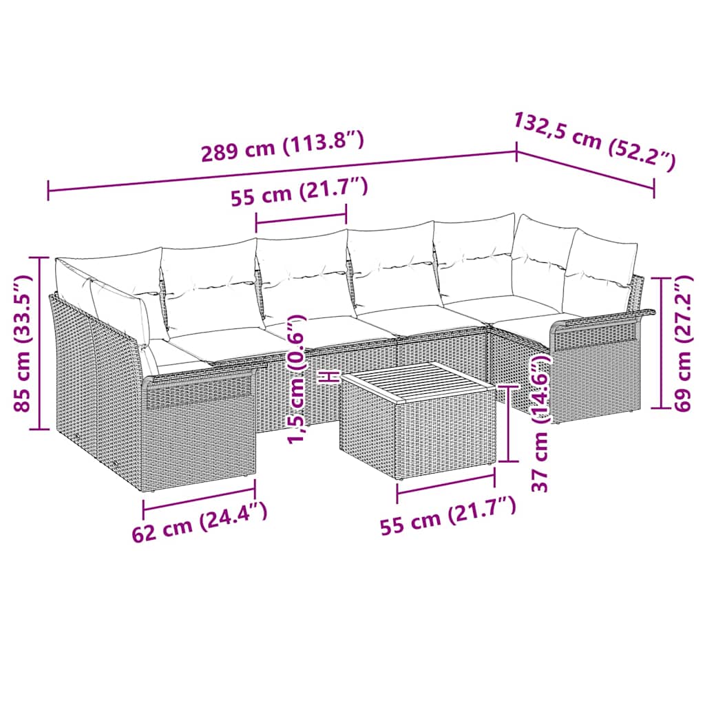 Garten-Sofa-Set mit Kissen mit Speicher 8 pcs Schwarz und Creme