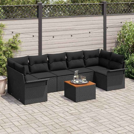 Garten-Sofa-Set mit Kissen mit Speicher 8 pcs Schwarz und Creme