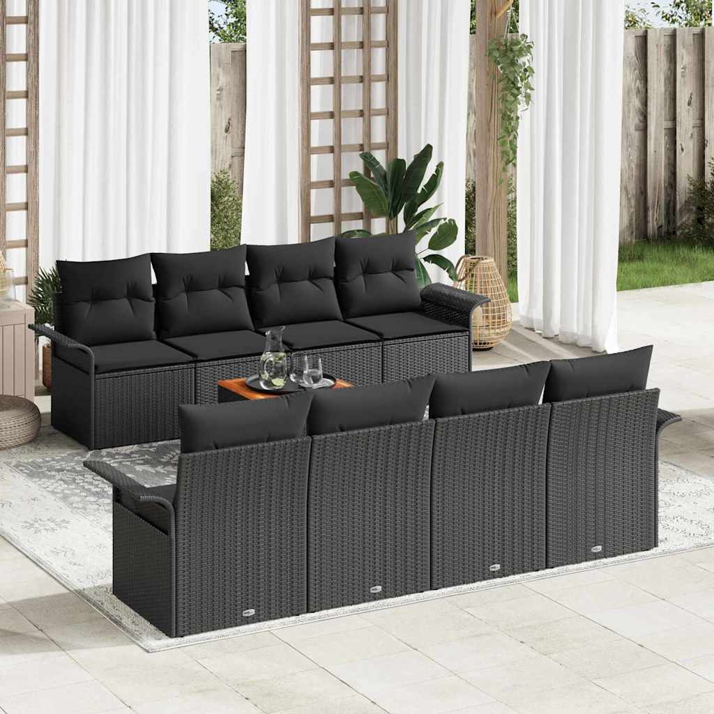 Gartensofa-set mit Speicher 9 pcs Schwarz und Creme Poly-Rattan