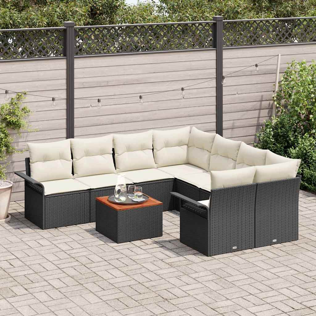 Garten-Sofa-Set mit Kissen mit Speicher 9 pcs Schwarz und Creme