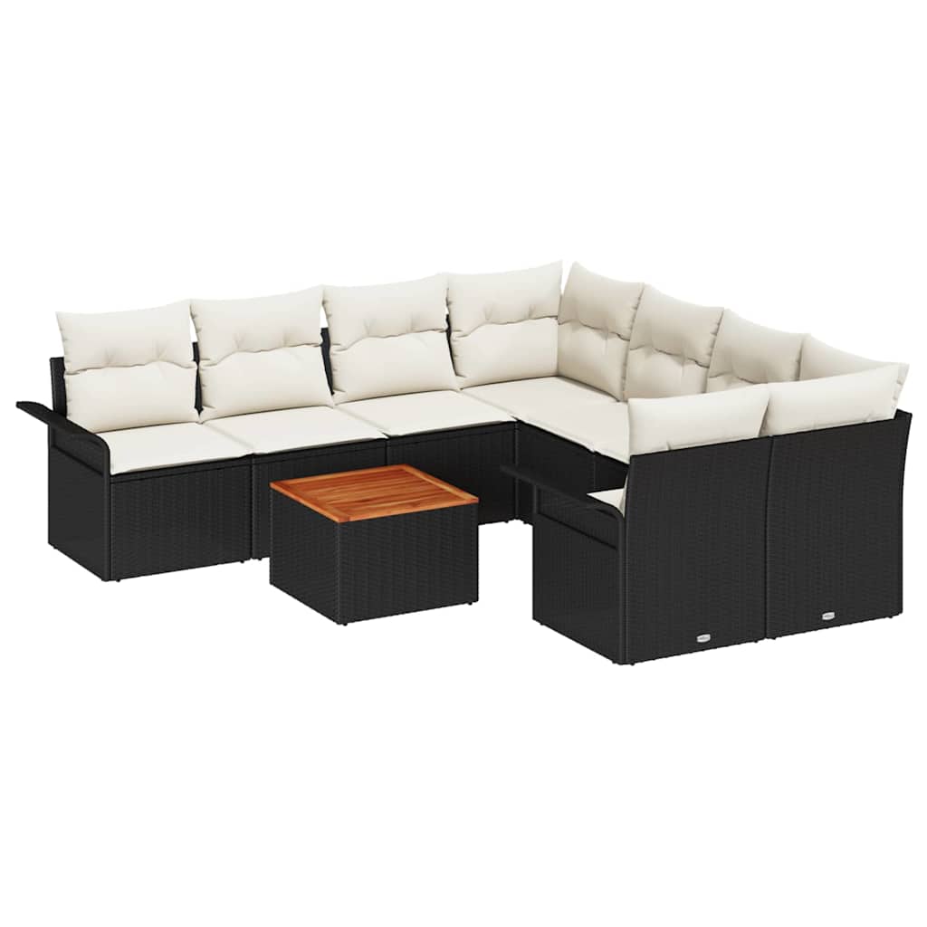 Garten-Sofa-Set mit Kissen mit Speicher 9 pcs Schwarz und Creme