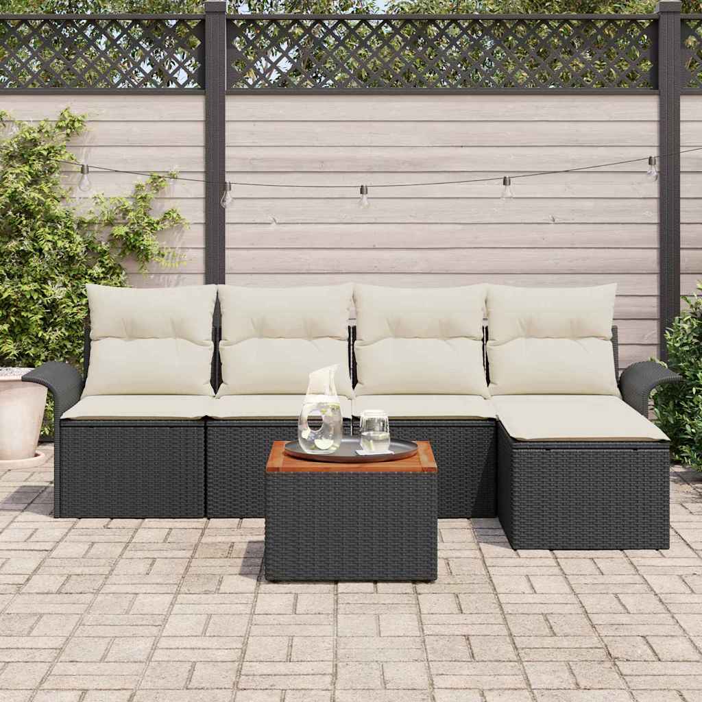 Gartensofa-set mit Speicher 6 pcs Schwarz und Creme Poly-Rattan