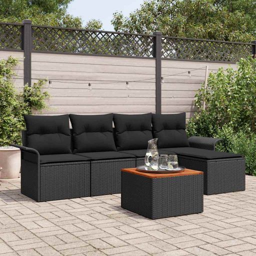 Gartensofa-set mit Speicher 6 pcs Schwarz und Creme Poly-Rattan