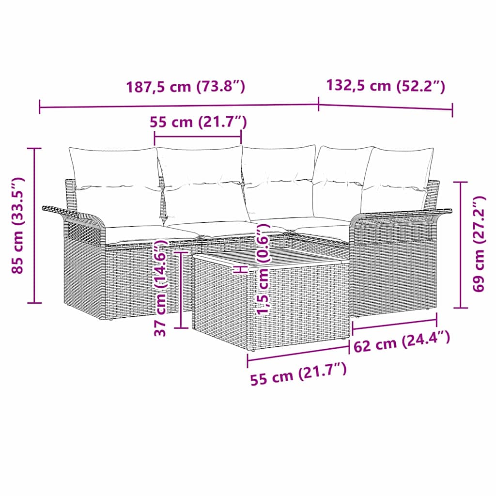 Gartensofa-set mit Speicher 5 pcs Schwarz und Creme Poly-Rattan